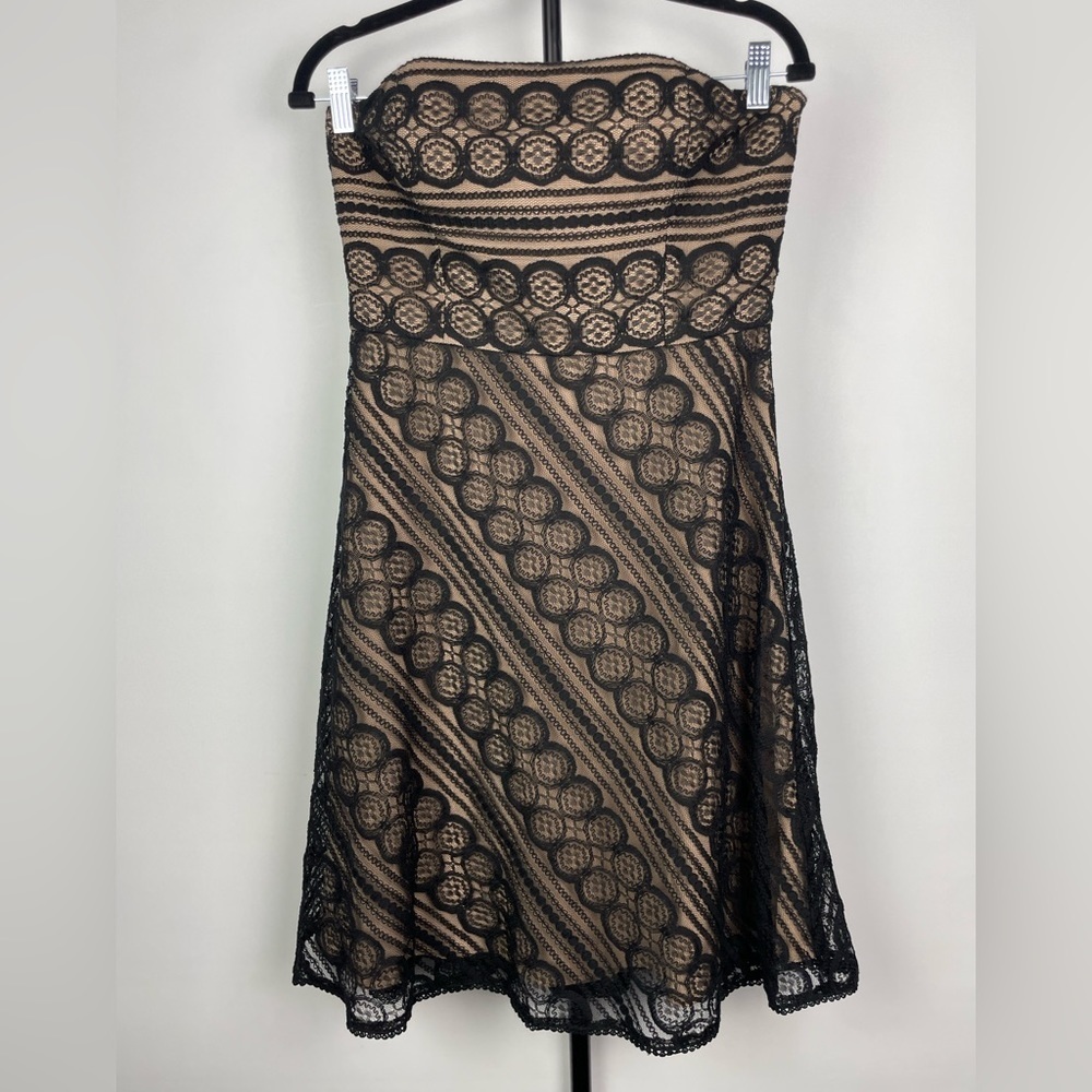 Ann Taylor Loft Black Nude‎ Lace Overlay Strapless A-Line Retro Dress